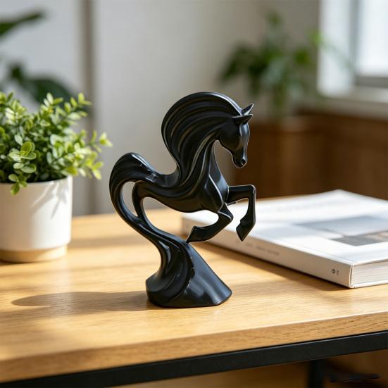 3D-Printed Prancing Horse Ornament for Success with Streamlined Stable Base Abstract European Artistic Decoration for Office or Living Room