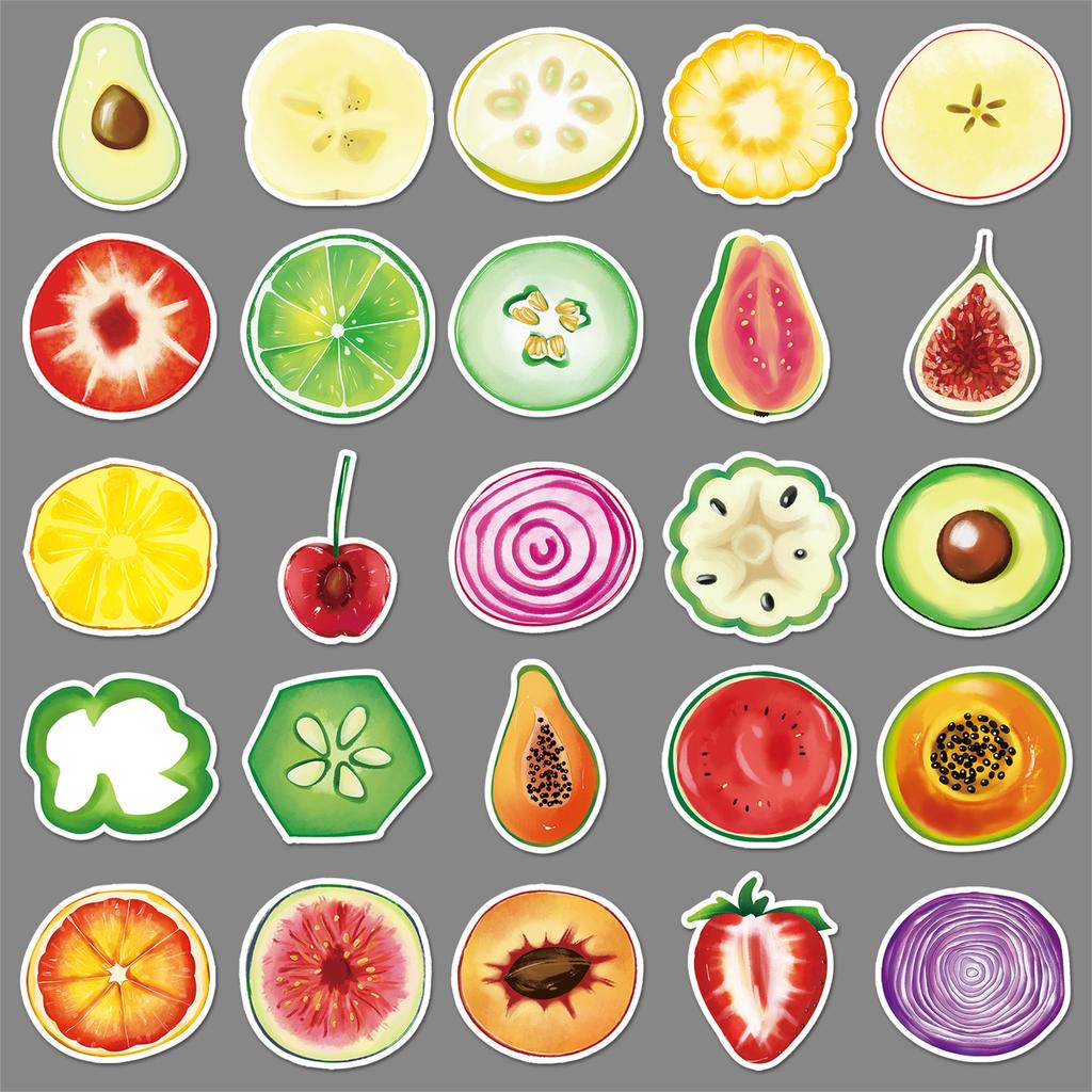 50 штук наклеек-граффити с овощами и фруктами, с вырезанным лицом, персонализированные мультяшные наклейки, нарисованные вручную, для украшения чехла мобильного телефона