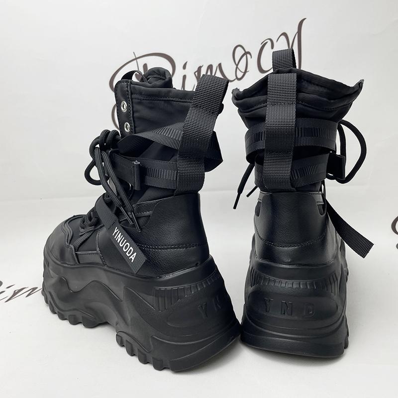 Модные женские мотоциклетные ботинки на толстой платформе, белые туфли на шнуровке с толстой подошвой, женские, осень-зима, ботильоны Botas De Mujer