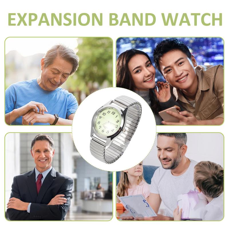 Elderly Night Glow Watches Digital Couple Elastic Band Classic Silver Color Student Casual Quartz Wristwatch Durable