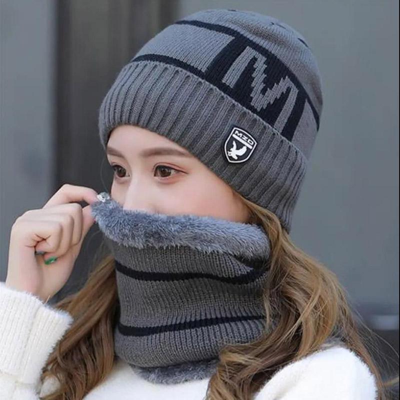 Winter Hats and Scarves 2-piece Set Knitted Woolen Cold-proof Ear Protection Hat and Bib Set Women's Cycling Hat Accessories