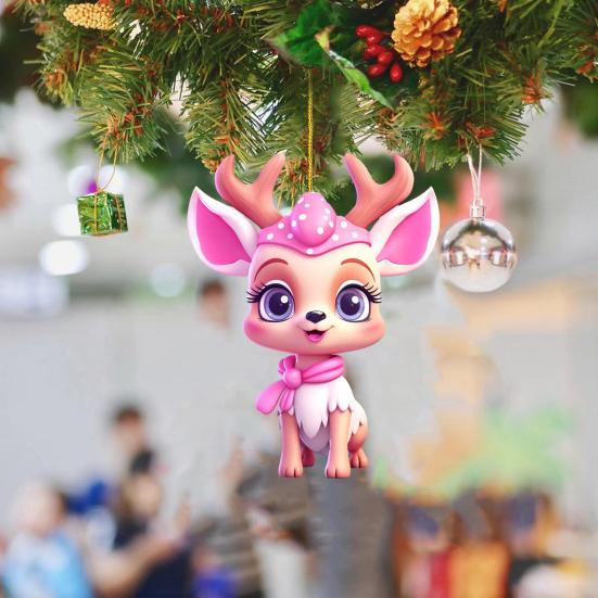 Креативное рождественское украшение в виде розового лося со шнурком, милый внешний вид, подвеска заднего вида для автомобиля, подвесное украшение для рождественской елки