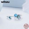 WOSTU 925 Sterling Silver Rainbow Enamel Flower Adjustable Rings Women Shiny Zircon Statement Ring Romantic Jewelry Party Gift