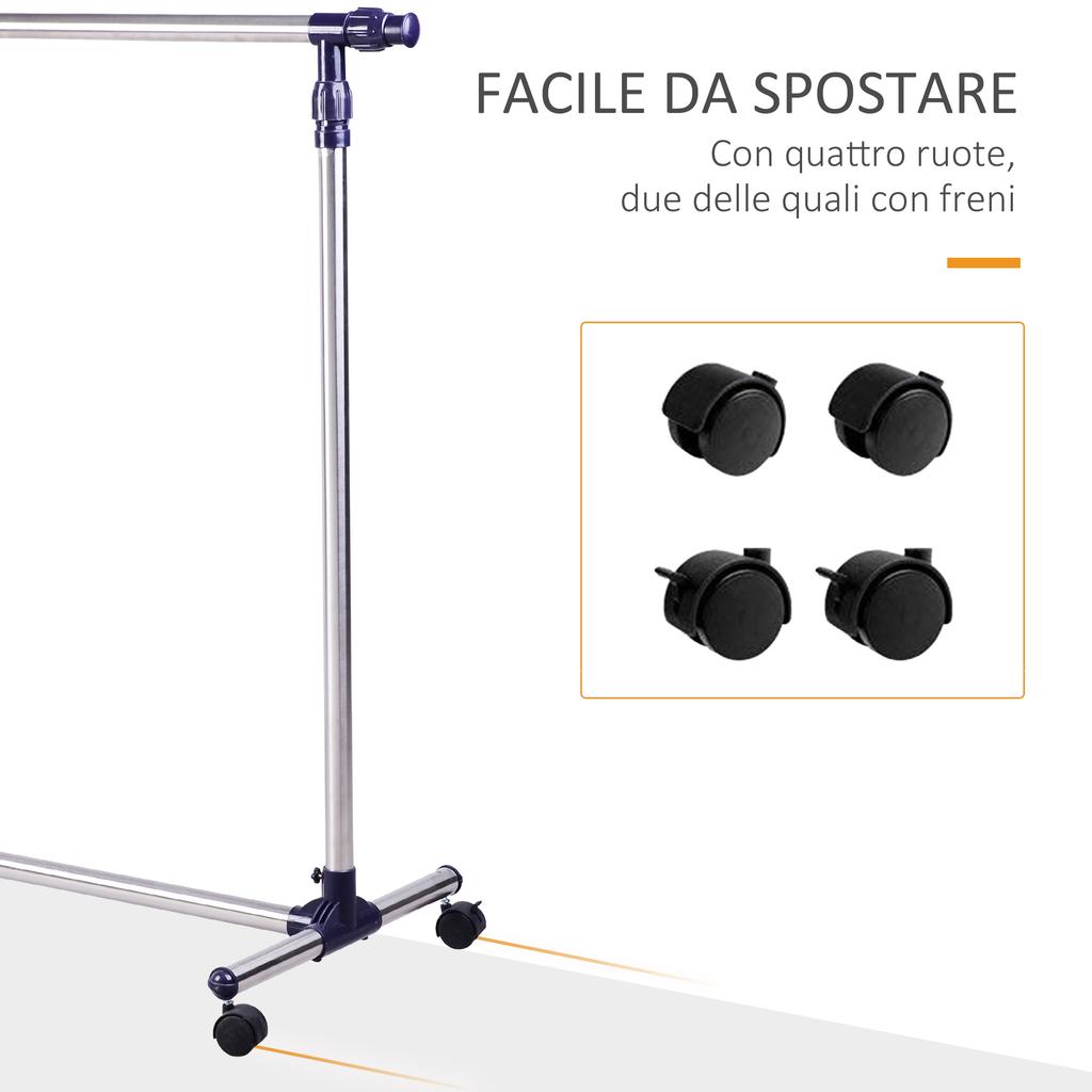 Stainless Steel Clothes Rack on Wheels, Adjustable Width and Height