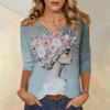 Женские топы, рубашка с рукавом три четверти, свободная повседневная рубашка с V-образным вырезом, футболка с принтом персонажей
