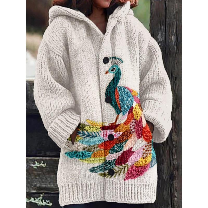 Womens 3D Animal Print Hooded Sweatshirt Casual Open Front Jacket