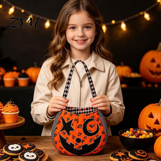 Children Holiday Totes Halloween Trick?or?Treat Tote Bag, Pumpkin Ghost Face Candy Handbag, Spooky Theme Gift Bags Reusable Goodie Bag for