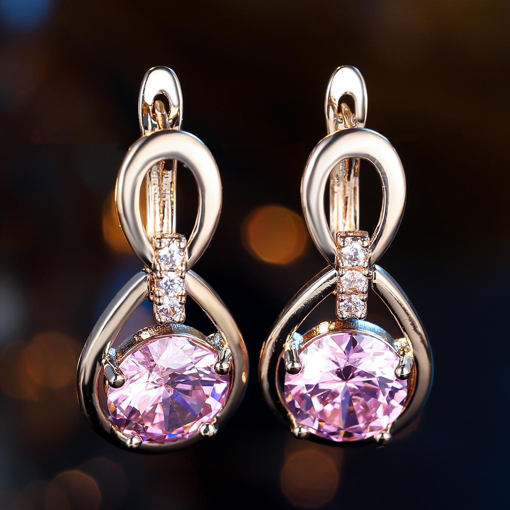 1 пара серег золотистого цвета с круглыми розовыми камнями, женские свадебные серьги-капли, ювелирные изделия