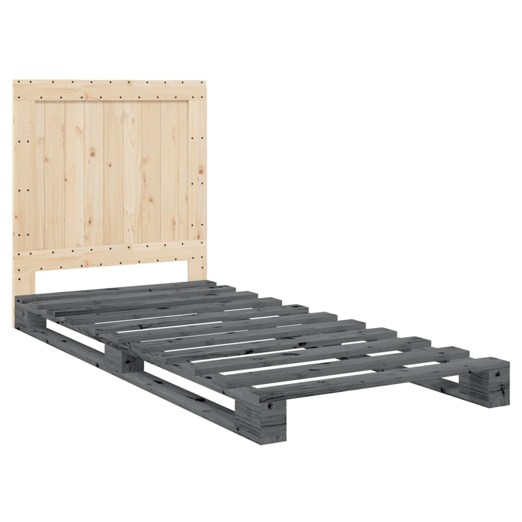 Solid Wood Bed with Headboard Gray 90x200 cm Pine