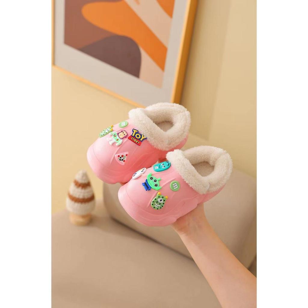 Детские хлопковые тапочки из ЭВА Зимние детские теплые милые мультяшные тапочки Базз Лайтер Съемные нескользящие хлопковые тапочки для родителей и детей