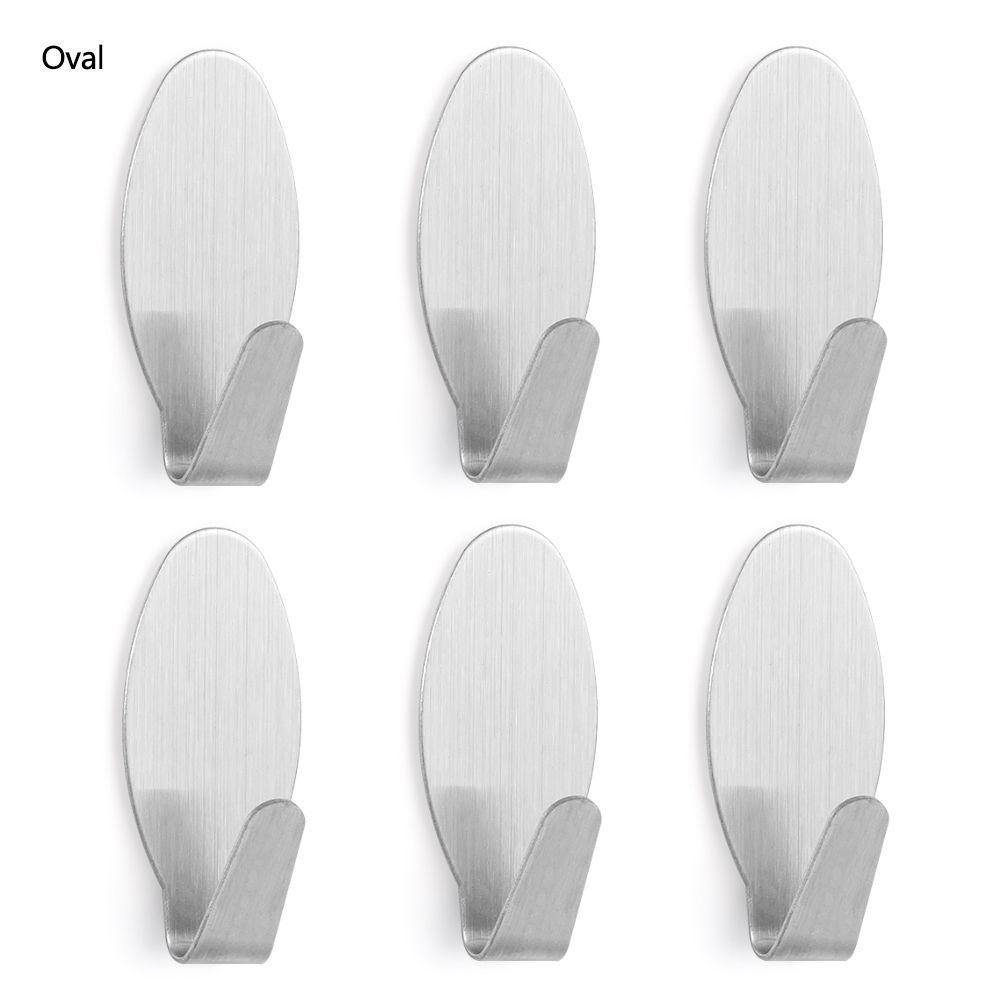 6 шт. Домашнее хранение Кухня Прочные липкие настенные крючки из нержавеющей стали Самоклеящаяся вешалка для одежды