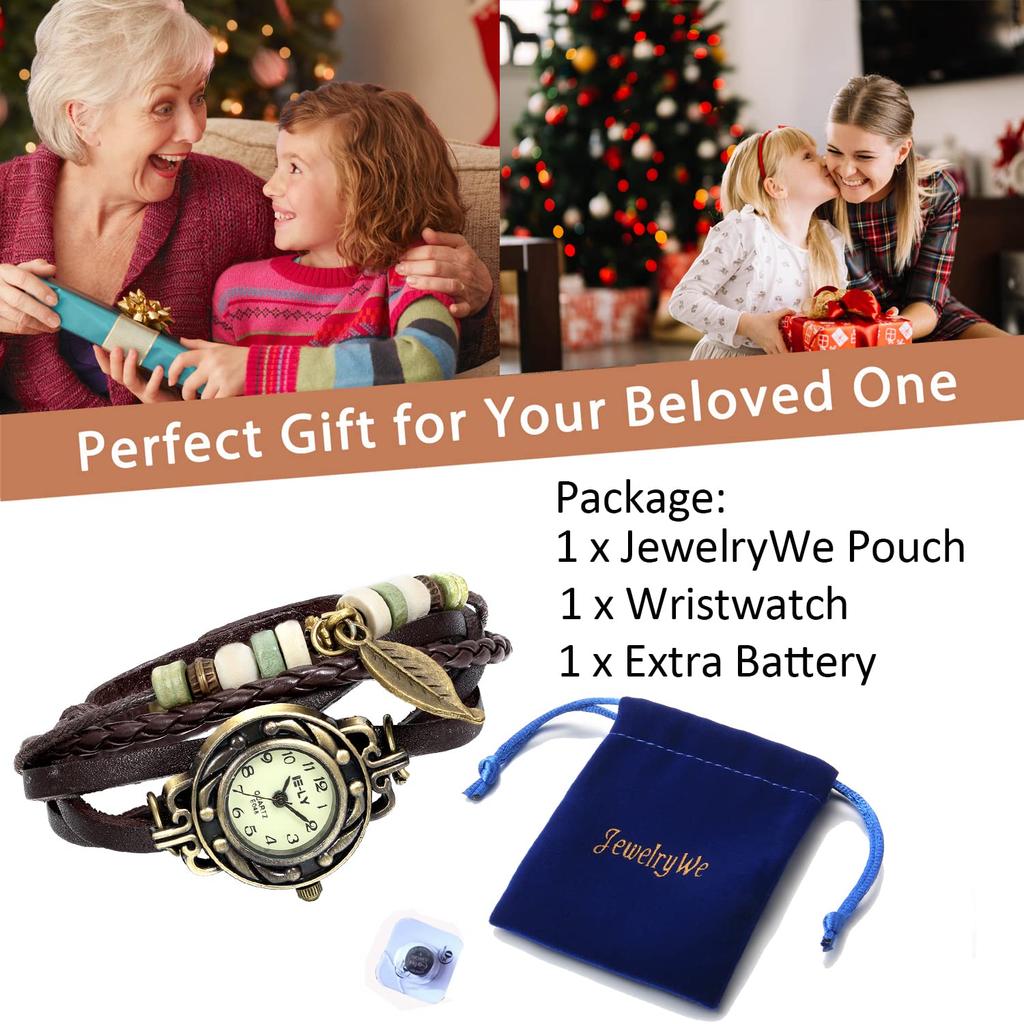 JewelryWe Watch Bracelet Leather Watch Antique Style Braided