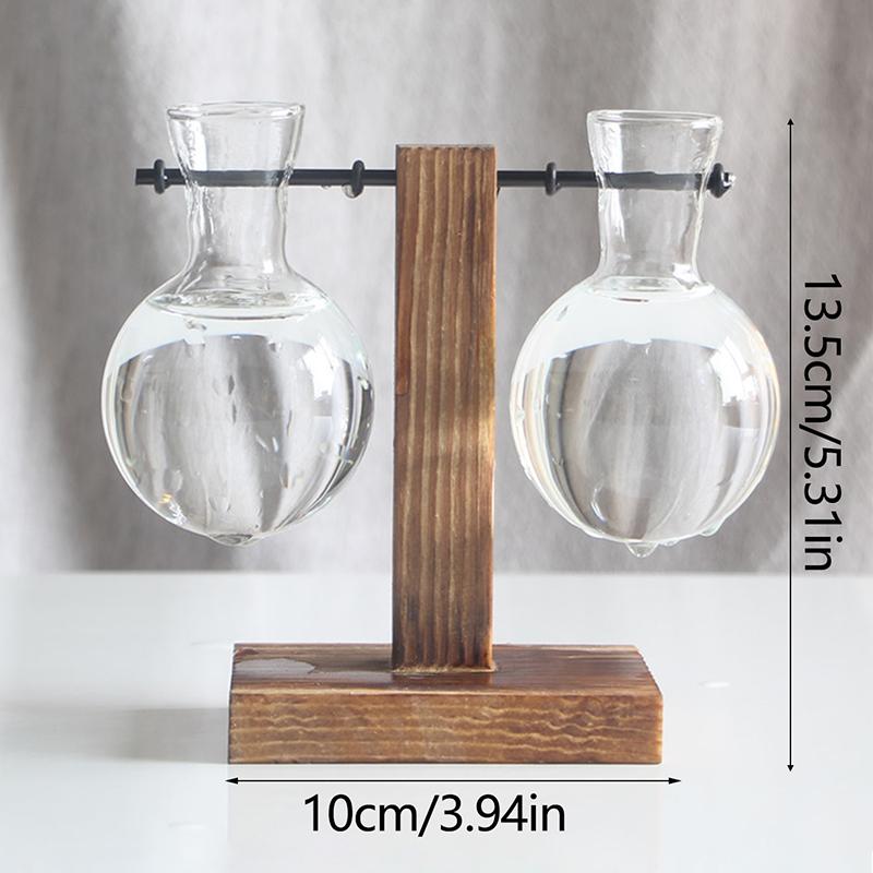 Creative Wooden Frame Hydroponic Vase Green Plant Transparent Glass Flower Arrangement Container Desktop Decoration Home Decoration