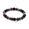 Stones and Minerals. Amethyst + Hematite + Lepidolite + Matte Black Onyx Pearl Bracelet 8 Made In France.