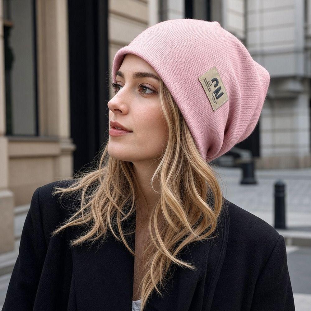 Warm Beanie Hat Windproof Knitted Pullover Cap Fashion Skullies Hat  for Women