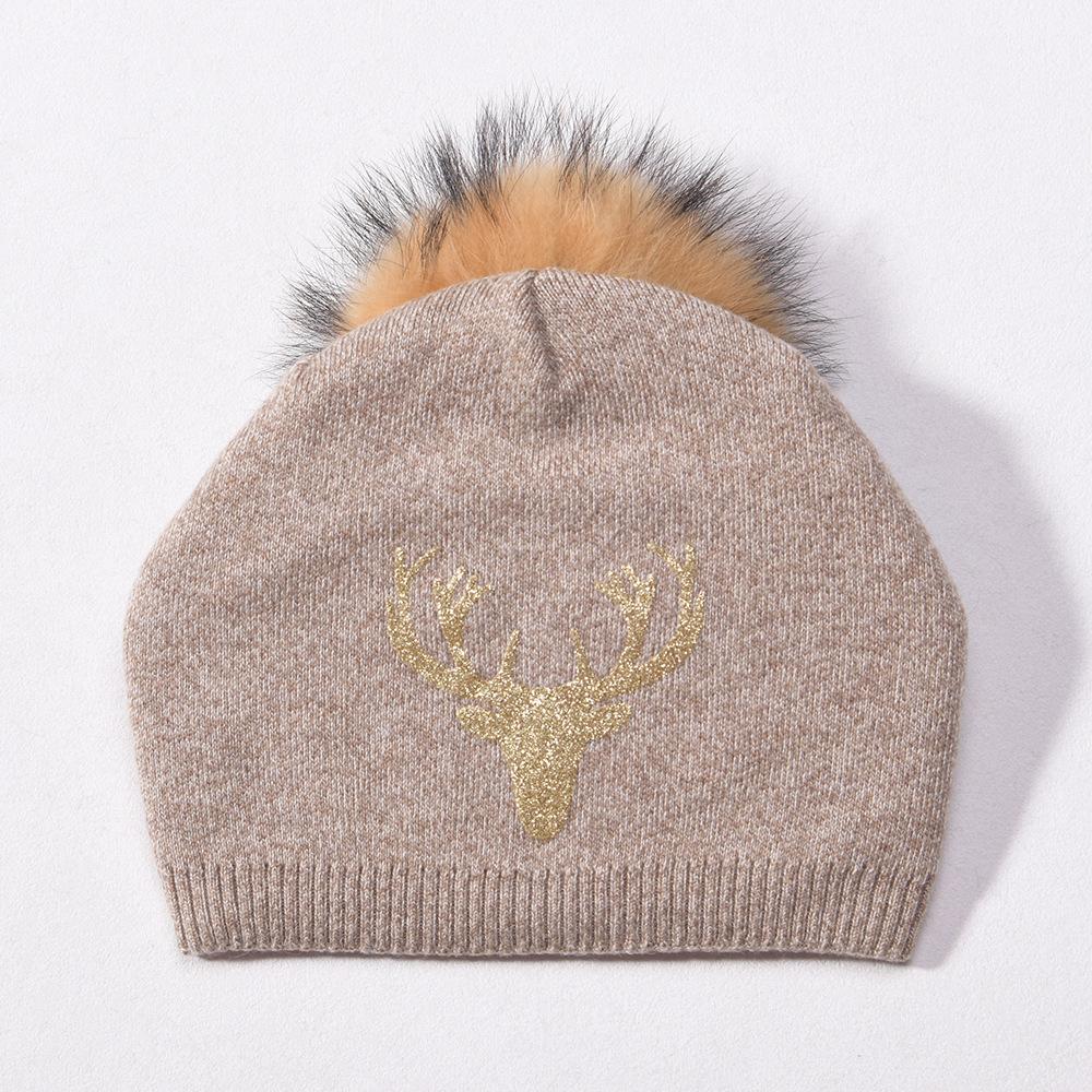 New bronzing elk head big back head wool blend soft men's and women's knitted hat double layer warm Christmas leisure