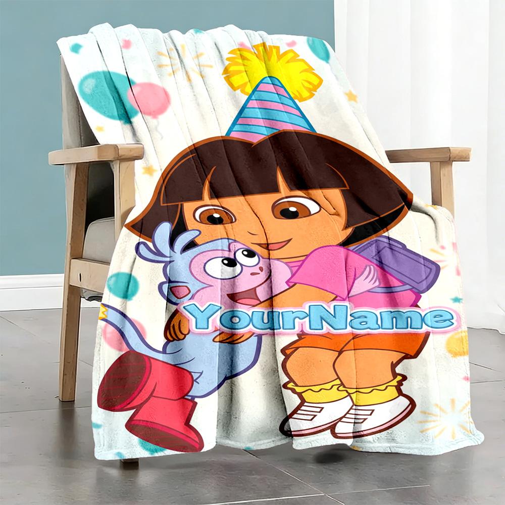 Dora Explorer Personalized Name Blanket Lightweight Customizable Blanket Soft & Cozy Throw For Picnics Office Chair Sofa Office All-Season Use