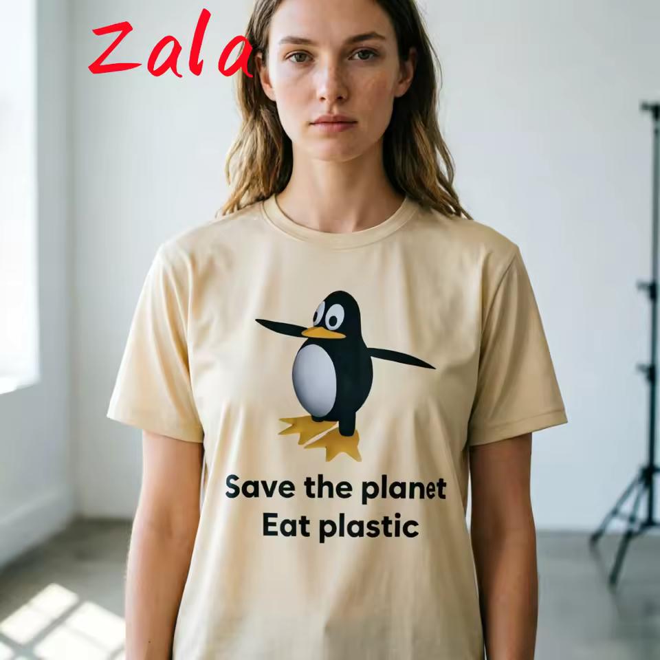 Save The Earth Eat Plastic Women's T-shirt Funny Penguin Lover T shirt Unhinged Tops Casual Short Sleeve O Neck T shirt Unisex