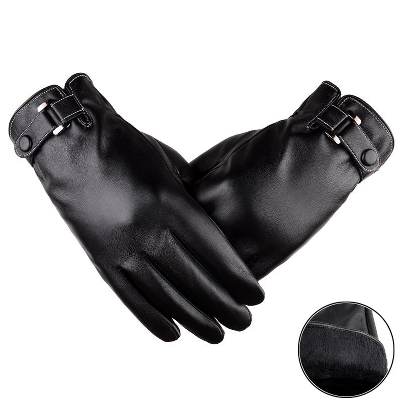 Мужские осенне-зимние ПУ теплые перчатки для велоспорта, бизнеса и отдыха, стираные