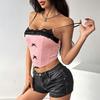 Sweet and Spicy Style Bandeau Tube Top Camisole Women's Summer Bows Lace Patchwork Fishbone U-Shaped Hem Design Blouse