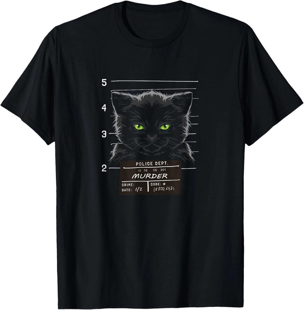 Funny Murderous Cat in Prison Sarcastic Novelty Gift Unisex T-Shirt