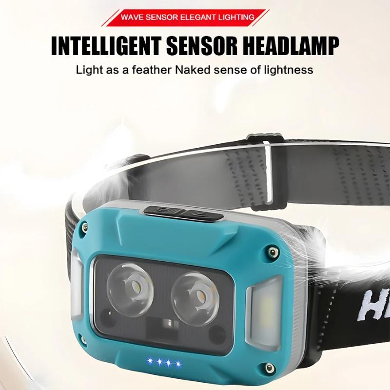 Налобный фонарь LED с сильным светом для улицы, перезаряжаемый, рабочий фонарь, налобный фонарь, велосипедный, с датчиком, для ночной рыбалки, для бега, зарядка Type-C
