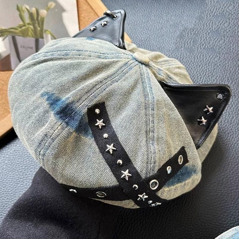 Берет с кошачьими ушками с шипами, хлопковая регулируемая шляпа, костюмы, винтажный унисекс головной убор для косплея, повседневного наряда