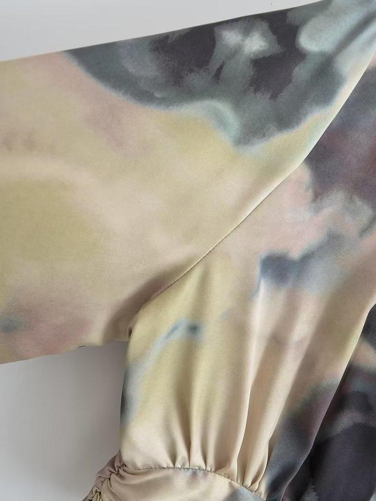 2024 Euro-American Women's Fashion: French Ink-Wash Short Top & Skirt Set