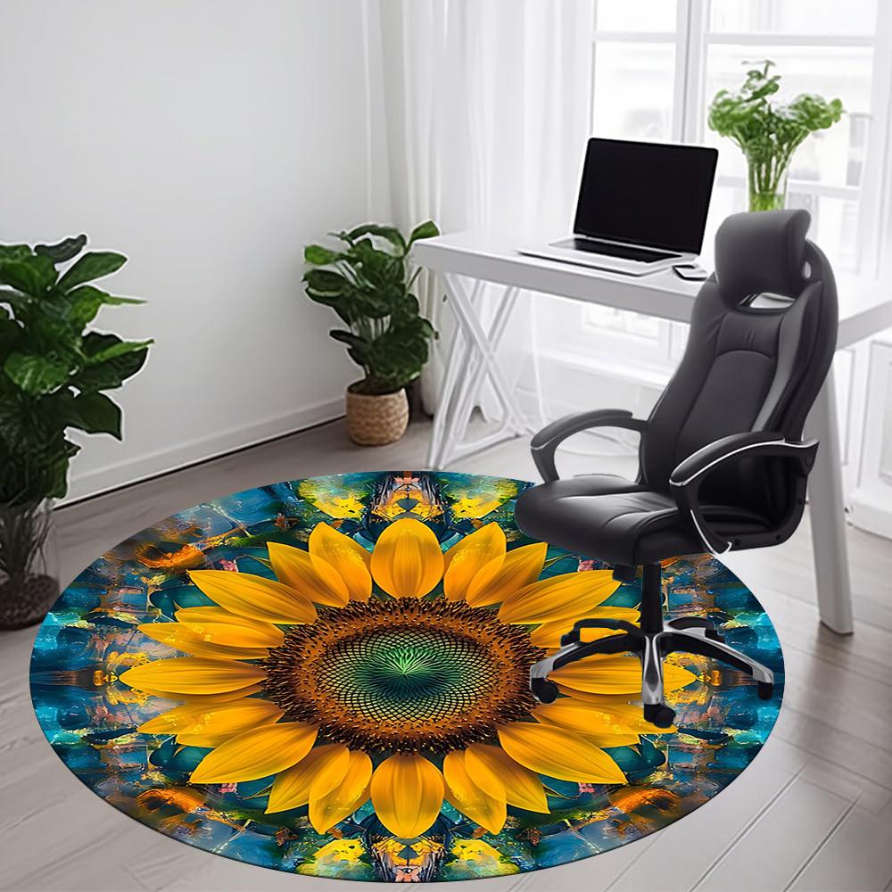 1pc Sunflower Kaleidoscope Office Round Area Rug, Indoor Mat Suitable ForOffice, Under Office Chairs Bedroom Living Room Home Decor, Room Deco D112