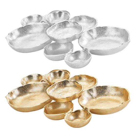 Декоративная сервировочная тарелка с 9 отделениями для закусок, многосекционное блюдо, современный металлический поднос для еды на стол для вечеринок и встреч.