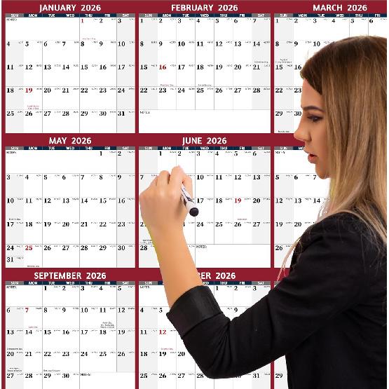 2026 Dry Erase Calendar – Large Yearly Wall calendar 2026, 33.7'' x 45.1'', 2-Side Reversible Calendar 2026, Vertical/Horizontal, Jan 2026 – Dec