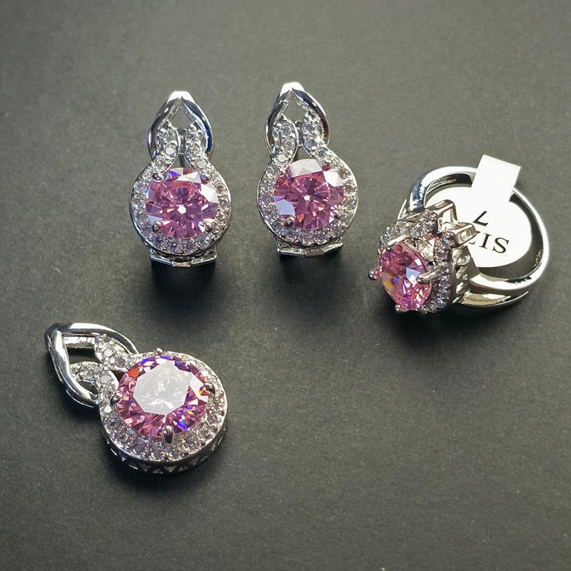 Gourd Necklace Zircon Jewelry Set Luxury Necklace Ring Three-Piece Set Of Earrings Stud Set Mixed Batch Multicolor