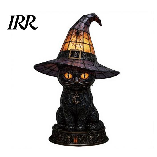 Mystical Ambient Light Halloween Witch Cat Night Light, Resin Table Lamp with Warm Gothic Bedroom Glow, Home Decor for Shelf, Spooky Gift