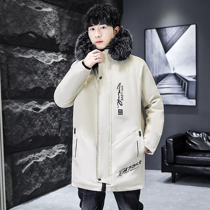 2023 Мужская зимняя ветровка с капюшоном из бархата и меховым воротником — утолщенная повседневная хлопковая куртка средней длины