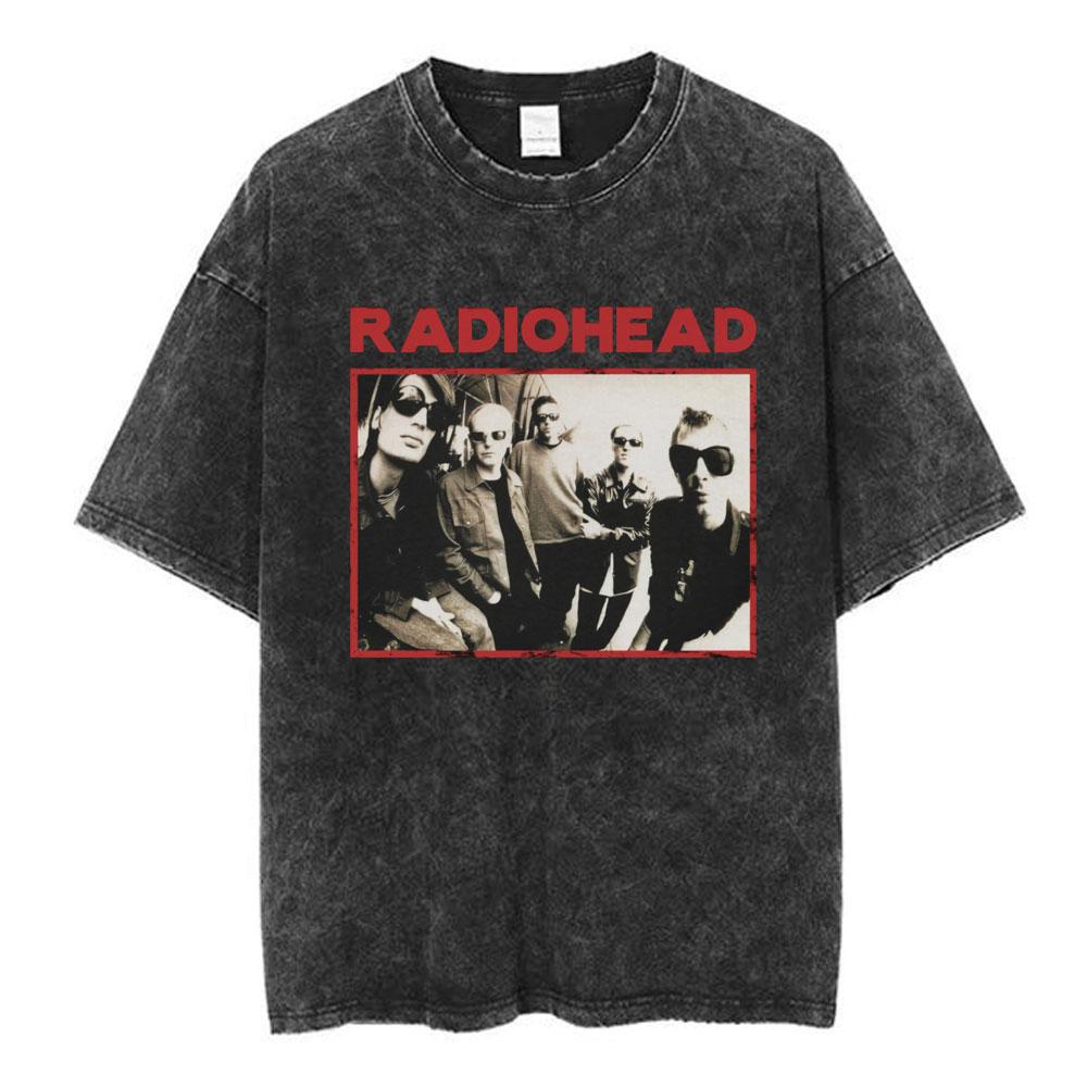 Radiohead Rock Band Washed Cotton T Shirt Men Women Hip Hop Music Tee Fashion Short Sleeve Tshirt Summer Oversized T-shirts Tops