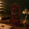 Detailed Miniature Furniture Curio Cabinet, 1/12 Scale Mini Wine Wooden Tiny Display Cabinet with Vintage Drawer, for Doll Mansion Living Room Decor,