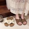 Ethnic Cool Slippers 2024 New Summer Vintage Woven Cross Bohemian Student Flat Roman Shoes