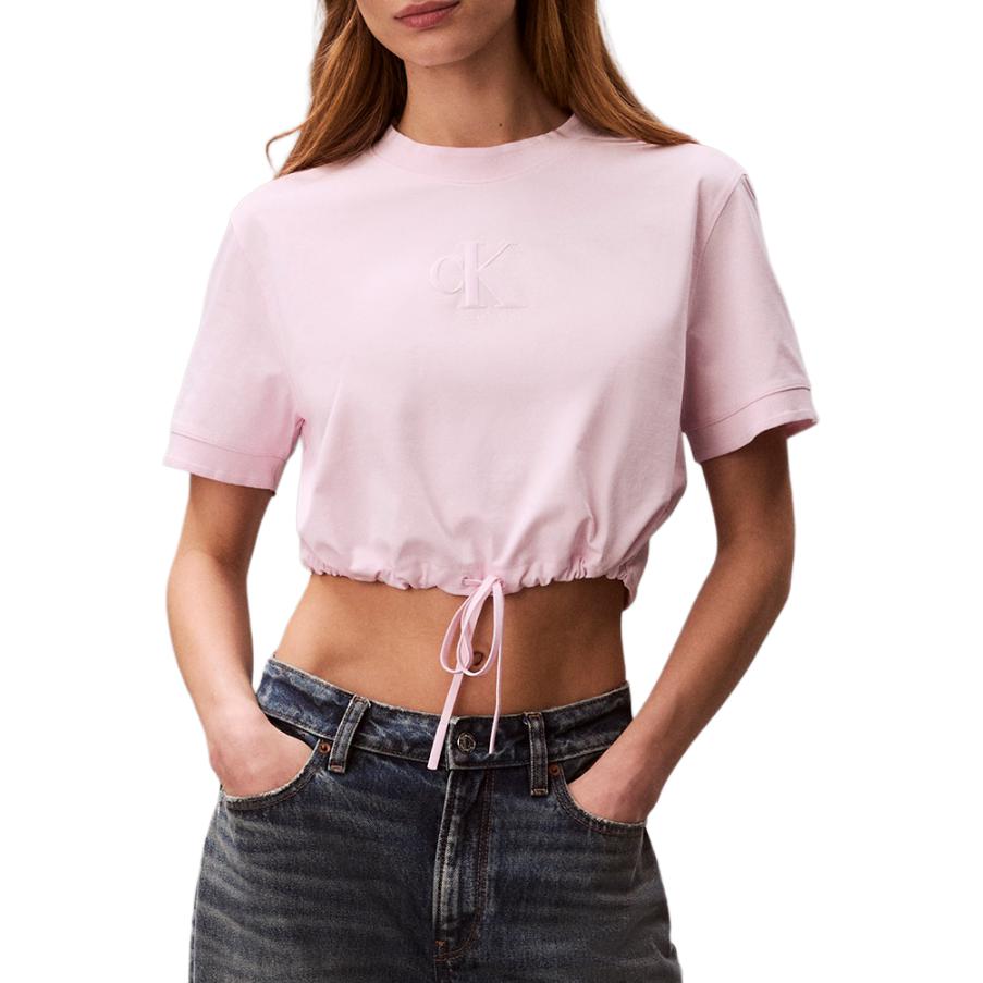 Calvin Klein Женская укороченная футболка с коротким рукавом, однотонная, с круглым вырезом, топ 47F231G-8Z6