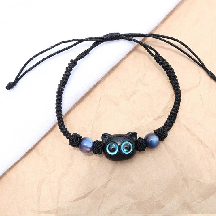 Cats Bead Wristband Carved Cats Bracelet Braided Rope Cats Hand Chain Bracelets