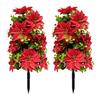 Christmas Lawn Ornaments 22" Artificial Poinsettia Flowers with Ground Spikes, Red Floral Stakes, Waterproof Seasonal Home Decorations PVC Simulation
