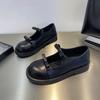 Кожаные туфли-лодочки с двойным бантом, на толстой подошве, с круглым носком, женские, весна-лето 2025, на толстом каблуке, Мэри Джейн, одинарные туфли, лоферы
