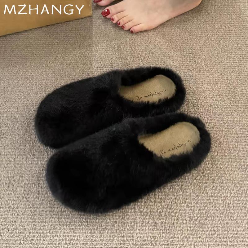 Леопардовый мех хлопковые тапочки зимние туфли на плоской подошве женские трендовые модные новые теплые повседневные удобные домашние туфли с открытой пяткой шлепанцы