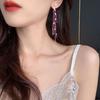 1 Pair Shiny Rhinestone Elegant Women Earrings Rose Flower Long Tassel Drop Earrings Party