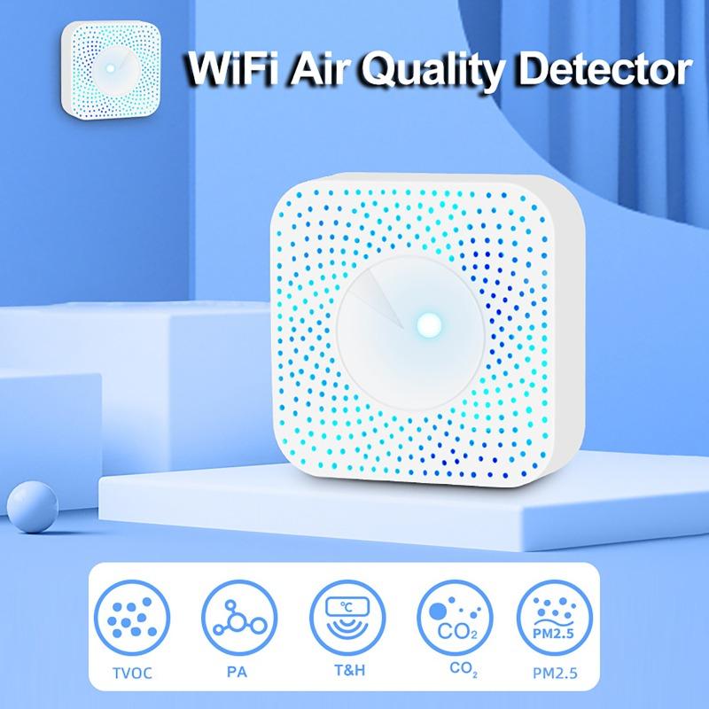 Tuya ZigBee 6-в-1 Умный Wi-Fi Детектор Качества Воздуха PM2.5 Формальдегид ЛОС CO2 Температура Влажность Датчик Воздушной Камеры Через Alexa