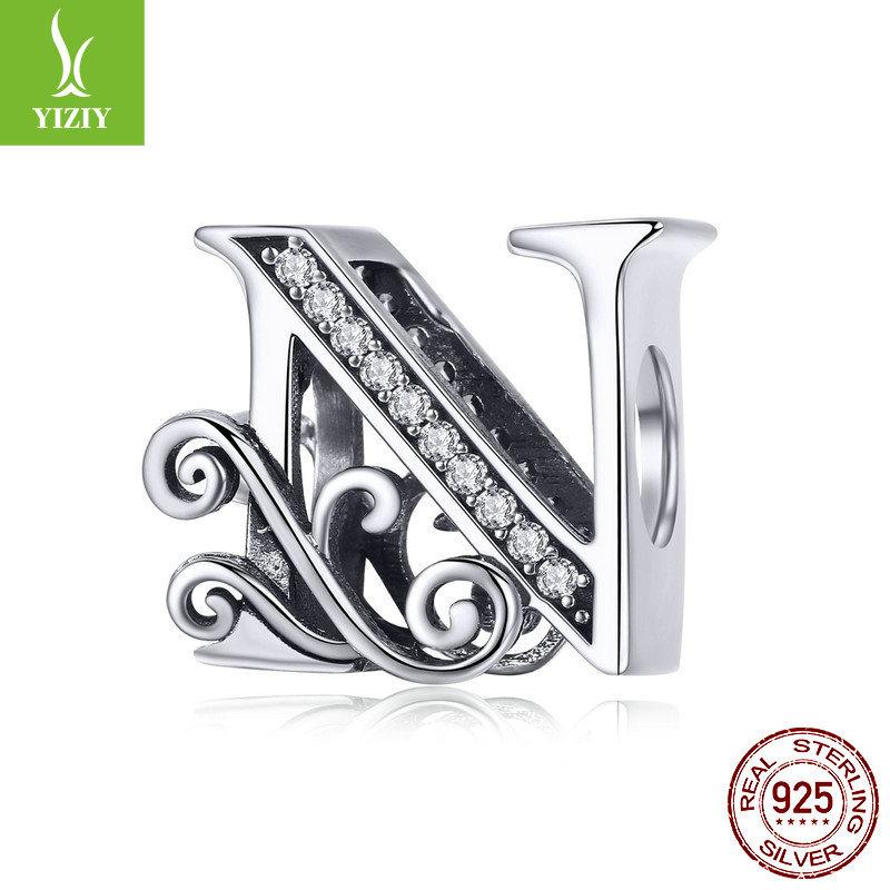 Браслет из 26 букв, аксессуар с бусинами, бусины из циркониевого стерлингового серебра, рассыпные бусины Bsc030