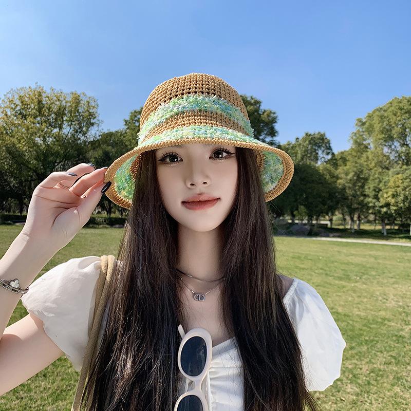 Korean Version of Small Bucket Hat with Big Brim Straw Woven Fisherman Hat In Summer Breathable Sun Protection Seaside Straw Hat