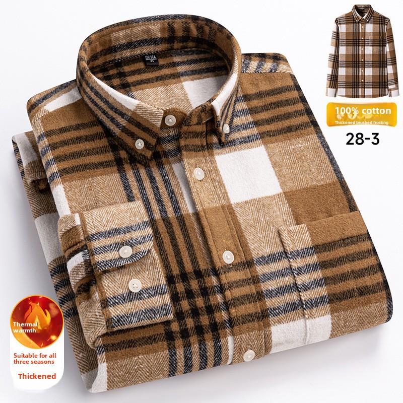 Мужская рубашка из чистого хлопка в клетку с длинным рукавом — модная, повседневная, универсальная