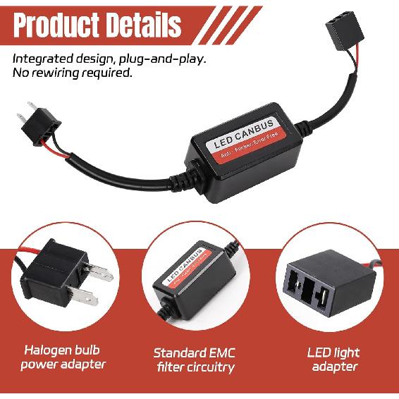 2PCS H7 LED Bulb Decoder, H7 LED Light CANbus Decoder Anti Flicker Harness, Resistor Decoders Error Free Adapter, Fix Headlights Fog Light DRL Error