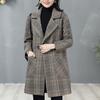 Winter Women Overcoat Turn-down Collar Long Sleeve Plaid Print Color Matching Thickened Windproof Mid Length Loose OL Commute Style Lady Long Jacket