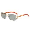 Sunglasses Frameless Square Small Frame Sunglasses Diamond-Encrusted Men'S Wood Grain Foot Glasses